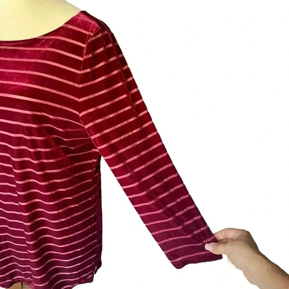 Lauren Ralph Lauren Women Top Sz XL Velvet Burgundy Semi Sheer Stripes Feminine - Picture 6 of 8